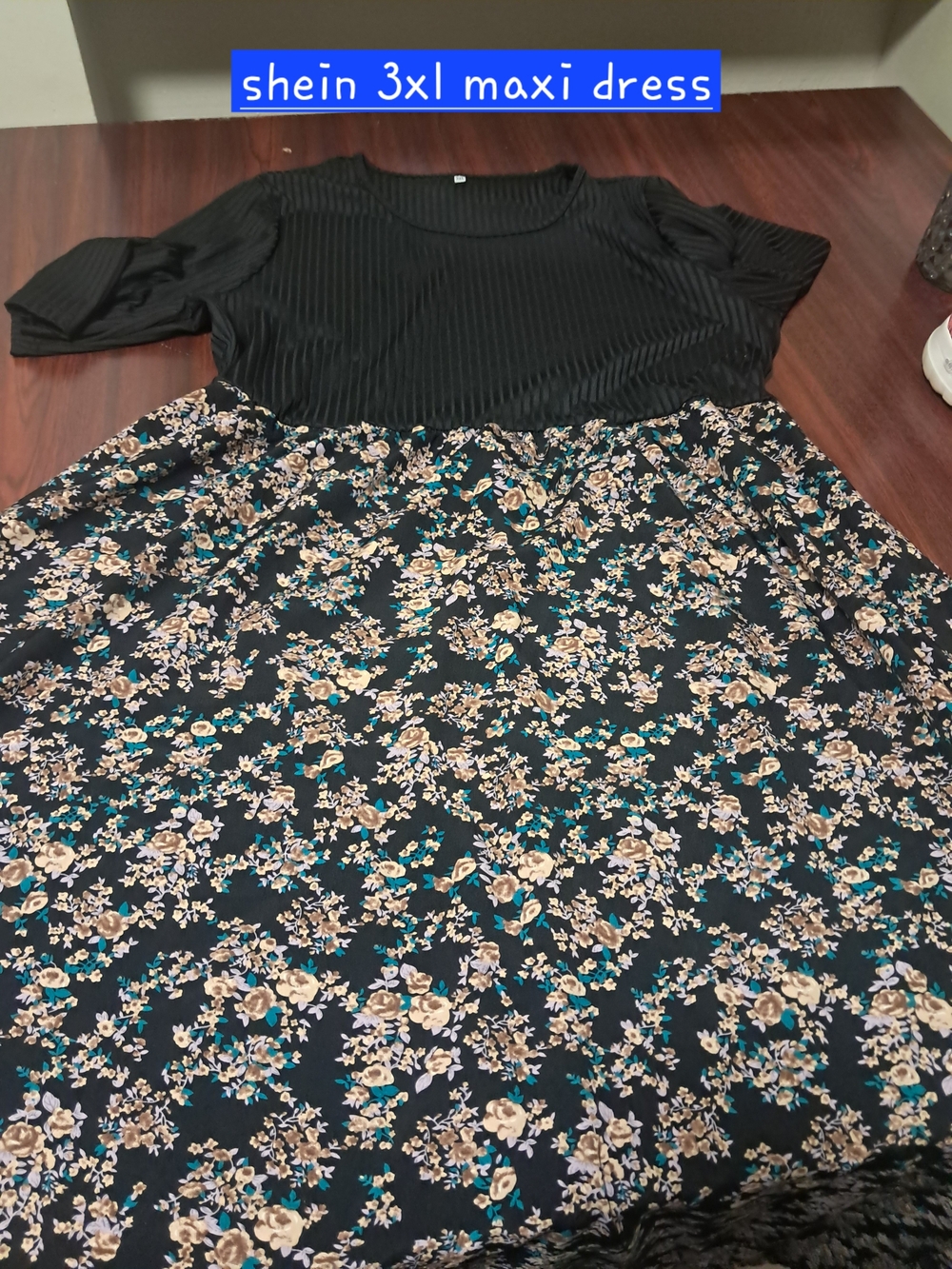 SHEIN Black Top with Turquoise & Beige Floral Maxi Dress